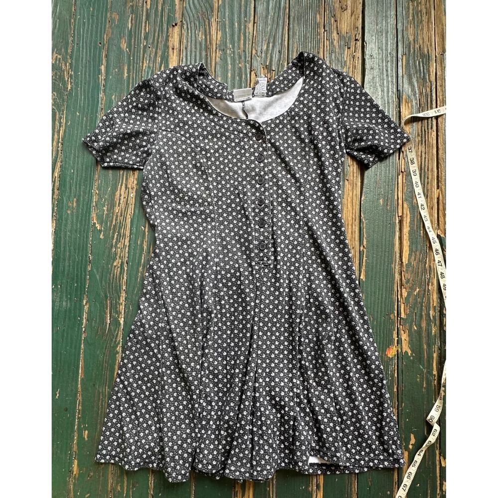 Basic Editions Vintage 90s Black Floral Button Front Romper Short Sleeve Large